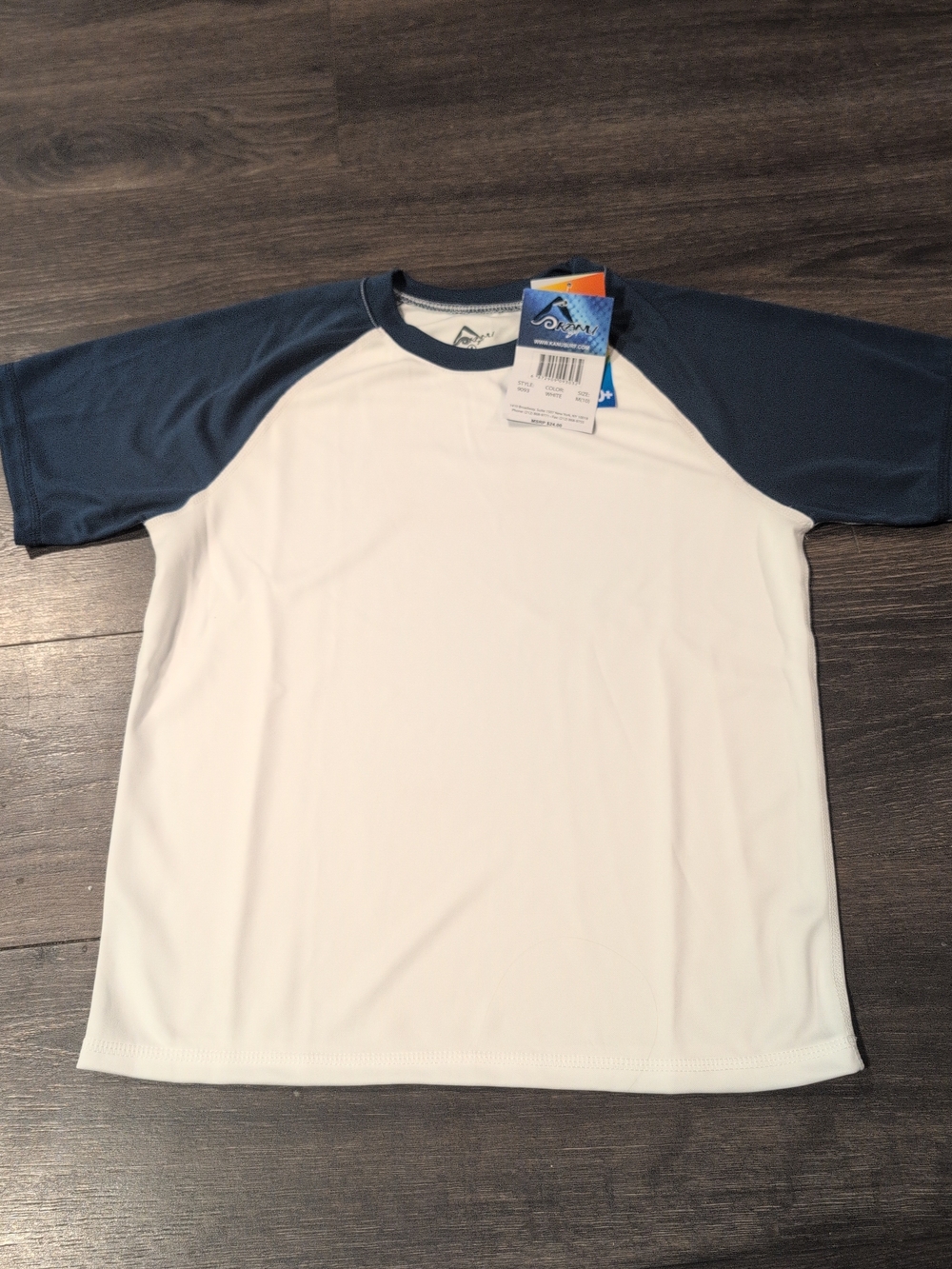 Boys Raglan White Blue Short Sleeve UPF 50+ Polyester Crewneck T Shirt M 10 NWT